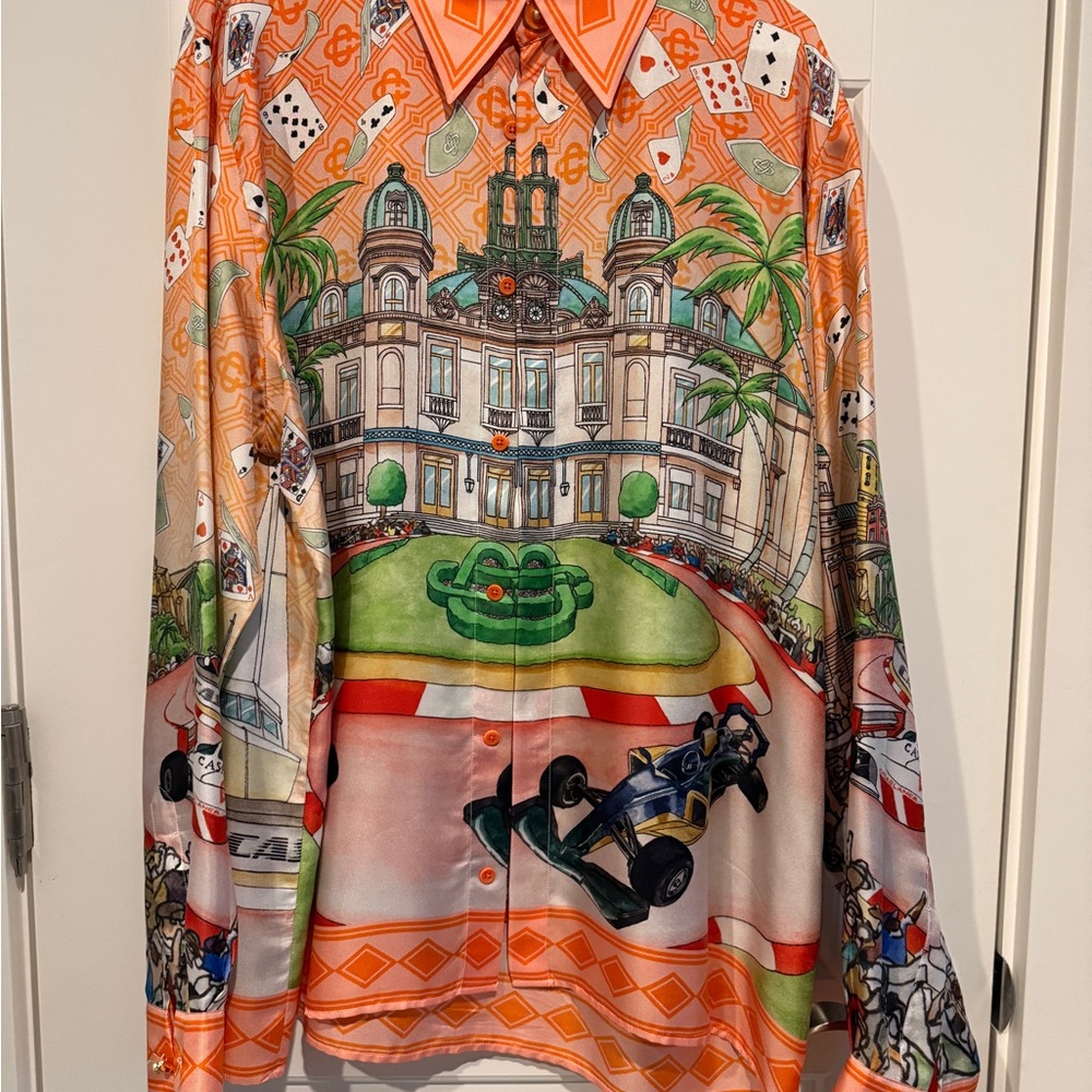 Men's Casino-Themed Button Down Shirt - Orange and Green